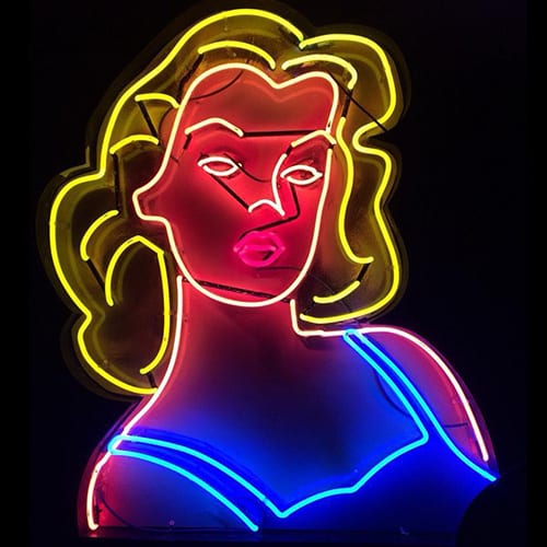Neon Light shaped to look like a blonde haired lady