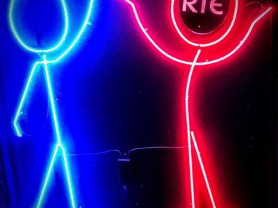 Blue and Pink Stick people dancing Neon Lights